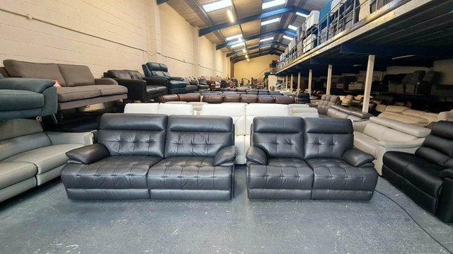 Preview of the first image of La-z-boy Knoxville grey leather recliner 3+2 seater sofas.
