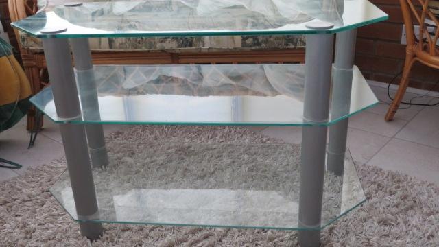 Image 1 of Clear Glass TVStand with sheves