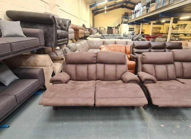 Image 11 of La-z-boy Empire mink brown fabric recliner 3+2 seater sofas