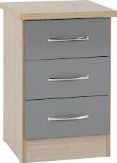 Preview of the first image of NEVADA 3 DRAWER BEDSIDE IN GREY GLOSS/ LIGHT OAK EFFECT.