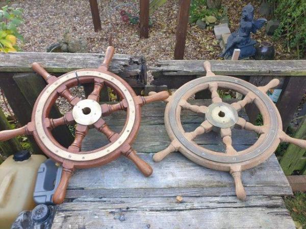 Image 2 of 2 boat steering wheels brass and wood 23ins long