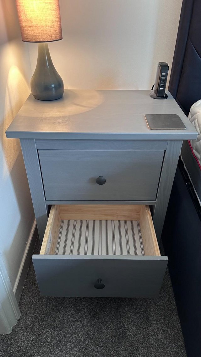 Preview of the first image of Beautiful grey IKEA bedside table set. Only 1 year of use.