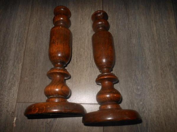 Image 3 of Candle Holders 10" Tall Pair Wooden Vintage