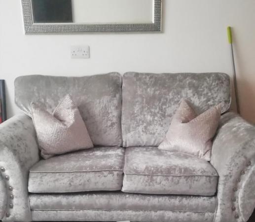 Image 1 of Silver /grey crushed Sofa