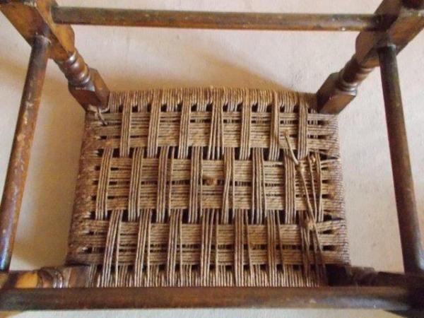 Image 2 of 1900s Arts & Crafts Oak stool footstool & woven seagrass top