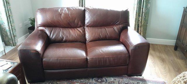 Image 2 of Brown Leather 3 Seater Sofa