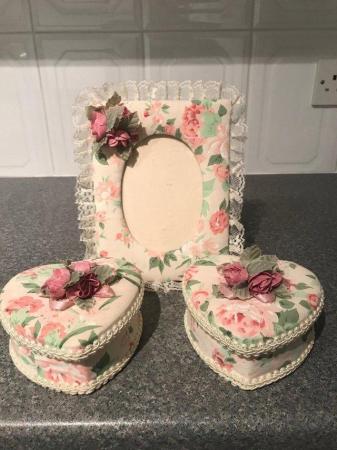 Image 1 of Pretty photo frame with two matching heart trinket boxes