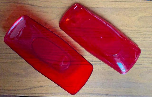 Preview of the first image of 2 NEW FRUIT OR SNACK DISHES IN A DEEP RED COLOUR.