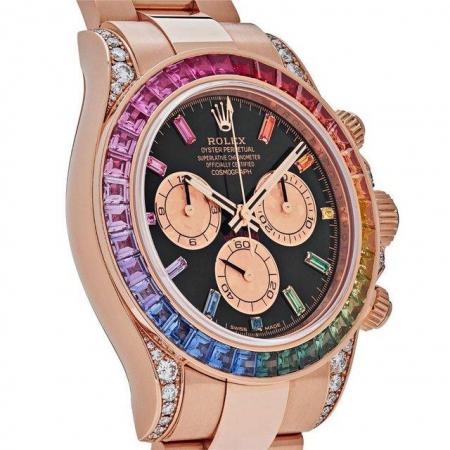 Image 3 of Rolex Daytona Rose Gold Rainbow Diamond Black & Pink Watch