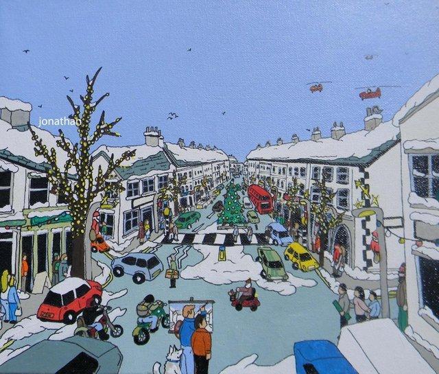 Preview of the first image of naïve art painting of Cockermouth Cumbria winter.