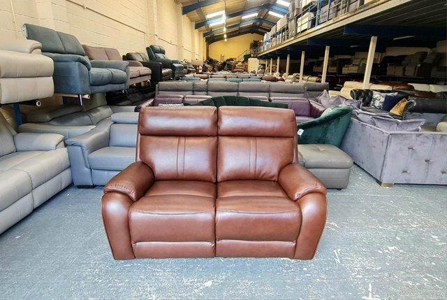 Preview of the first image of La-z-boy Winchester brown leather manual 2 seater sofa.