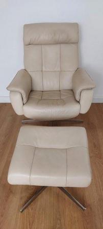 Image 1 of Reclining Leather Swivel Armchair and Footstool