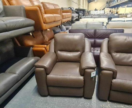 Image 9 of Italian Avola brown leather recliner sofa and 2 armchairs