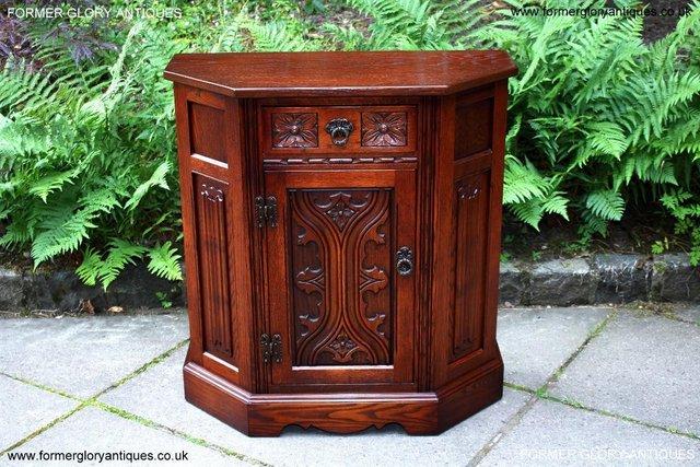 Image 62 of OLD CHARM TUDOR OAK CANTED HALL TABLE CABINET CUPBOARD STAND