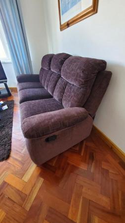 Image 2 of Brown fabric three seater sofa