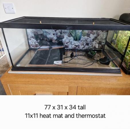 Image 1 of Glass vivarium, sliding mesh lid, heat mat + stat
