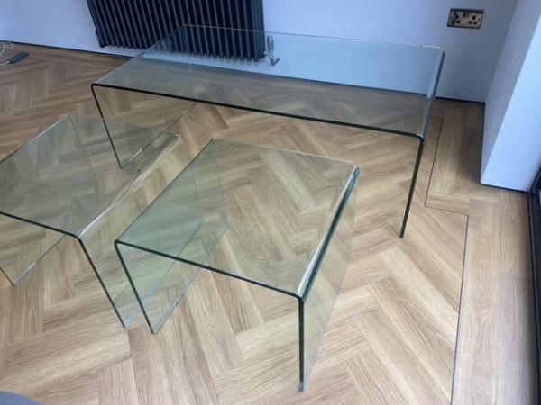Image 3 of 60’s style solid bent glass nest of tables