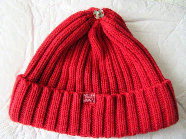 Preview of the first image of Joules Beanie Hat, Red, One Size, Never worn (4% Cashmere).