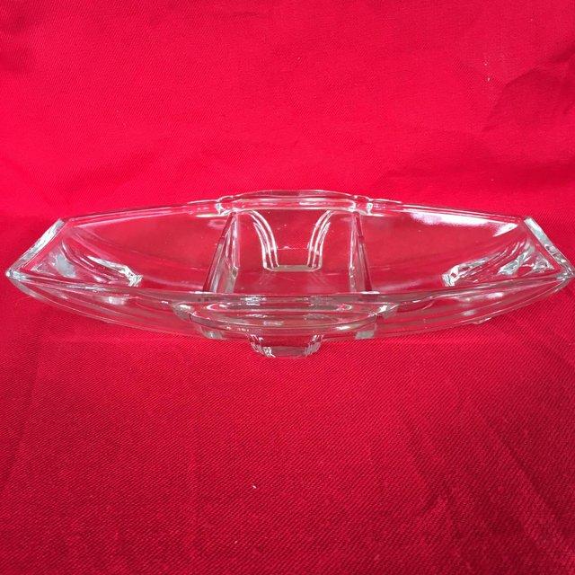 Preview of the first image of Vintage? Heavy, clear glass 3 sections nibbles/snacks dish..