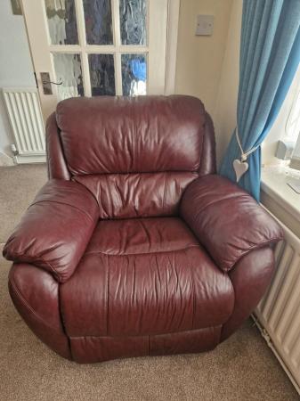 Image 1 of 2 brown leather chairs including recliner