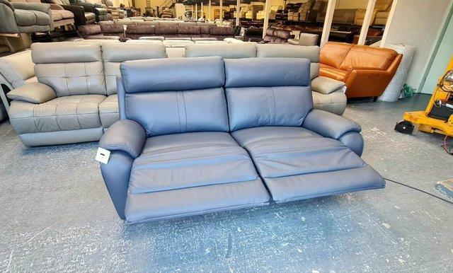 Image 4 of La-z-boy Winchester blue leather electric 3 seater sofa