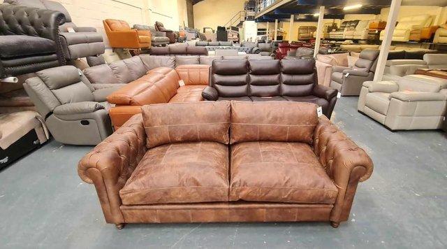 Image 9 of Vintage brown leather 3 seater chesterfield sofa