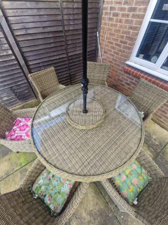 Image 2 of Large Six Seat Ratican Garden Furniture With Large Parasol