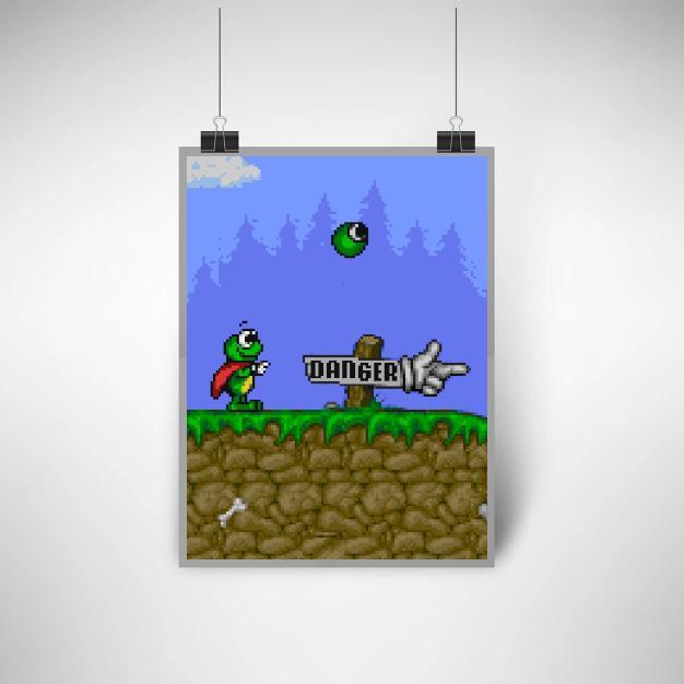 Preview of the first image of Super Frog Retro Gaming - A4 Pixel Art Print.