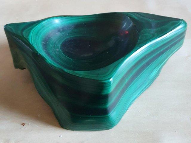 Preview of the first image of Stunning, large malachite ashtary, beautiful precious stone.
