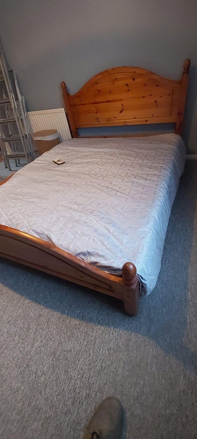 Preview of the first image of Pine double bed. For sale. With wooden slates.