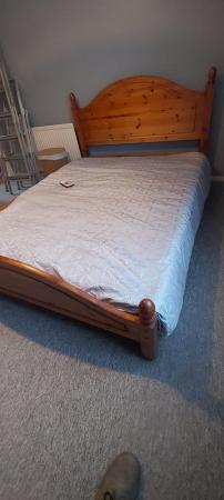 Image 1 of Pine double bed. For sale. With wooden slates