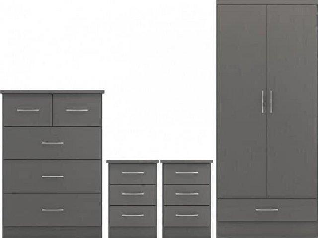 Preview of the first image of Nevada 2 door 1 drawer wardrobe bedroom set in grey.
