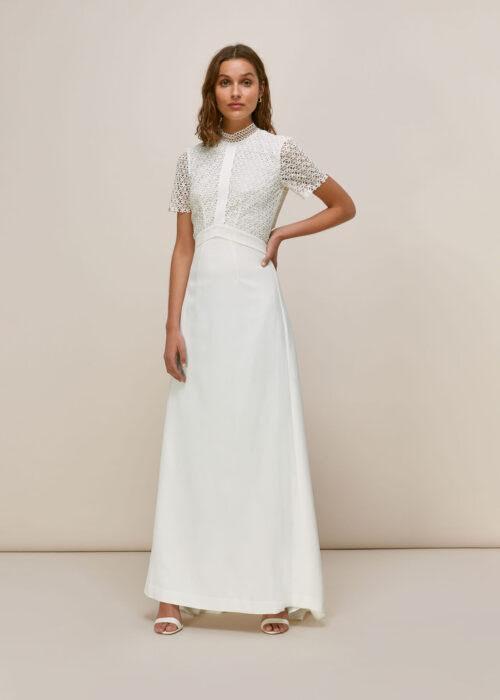 Preview of the first image of Whistles Scarlet Vintage Cut-Out Embroidered Wedding Dress.
