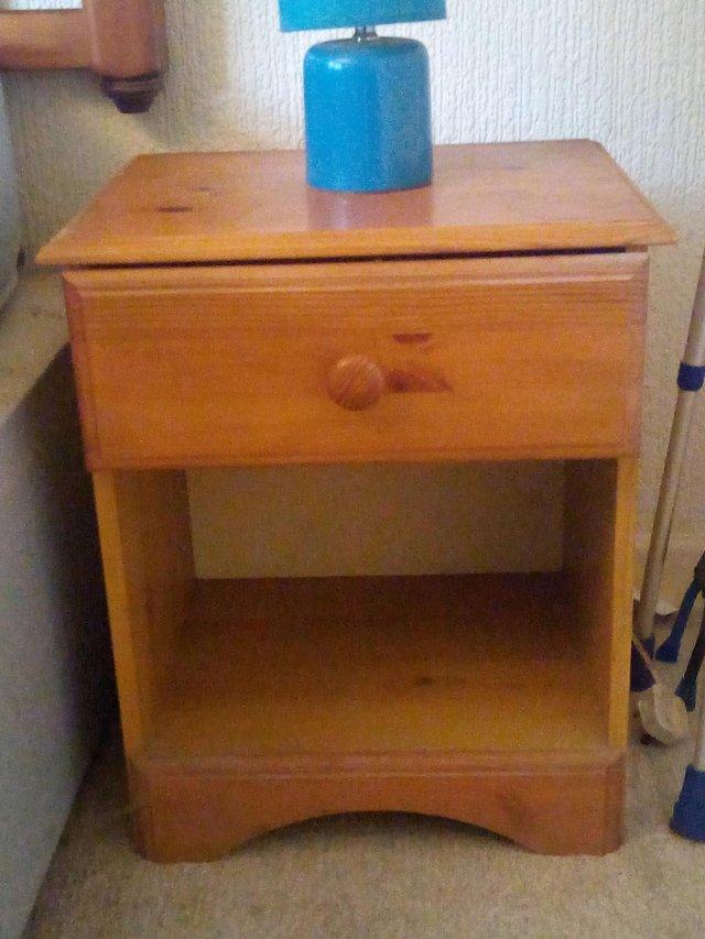 Preview of the first image of pine bedside cabinet, with drawer.