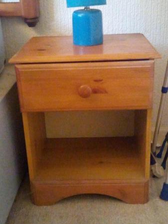 Image 1 of pine bedside cabinet, with drawer