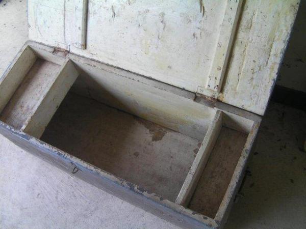 Image 1 of Wooden Chest Painted Grey, inside White