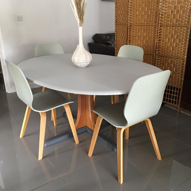 Preview of the first image of Up-cycled ERCOL oval dining table.