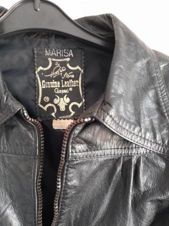 Image 1 of Ladies/Girls black leather bomber jacket.