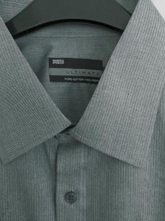 Image 2 of M&S Mens Non Iron Dark Grey Short Sleeve Shirt - Size 46/18