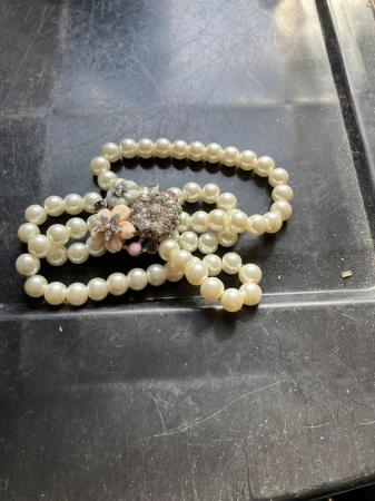 Image 2 of Enamel, crystal and simulated Pearl double row bracelet