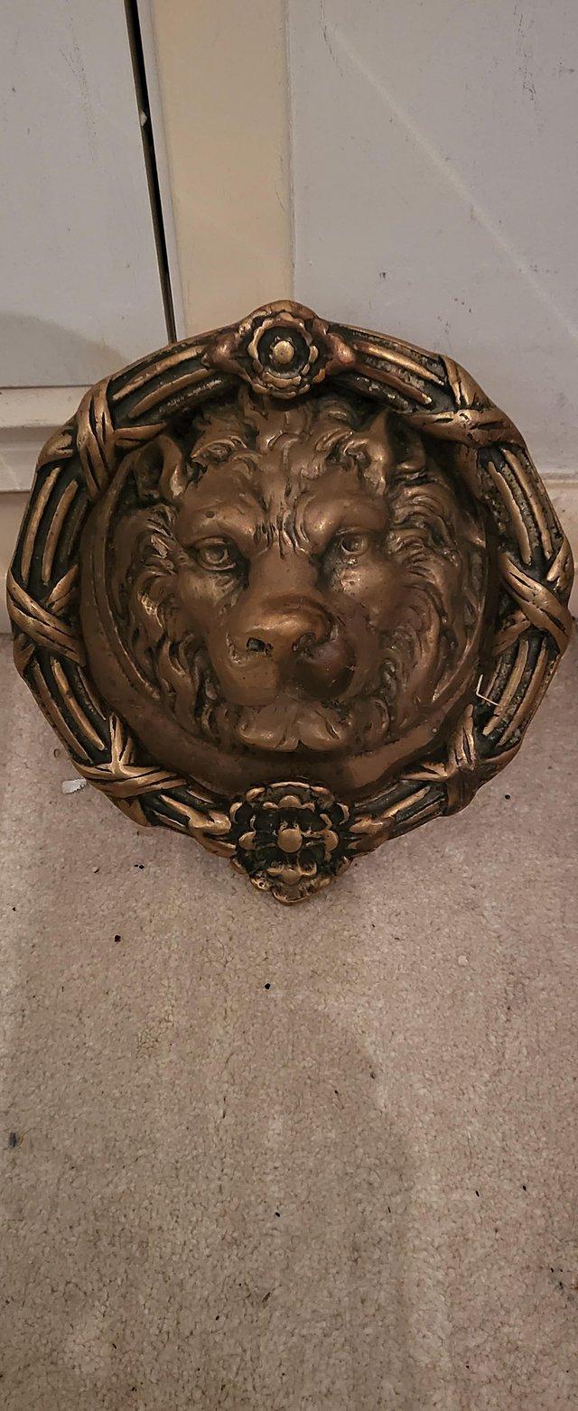 Preview of the first image of Beautiful Large brass lion door knocker.