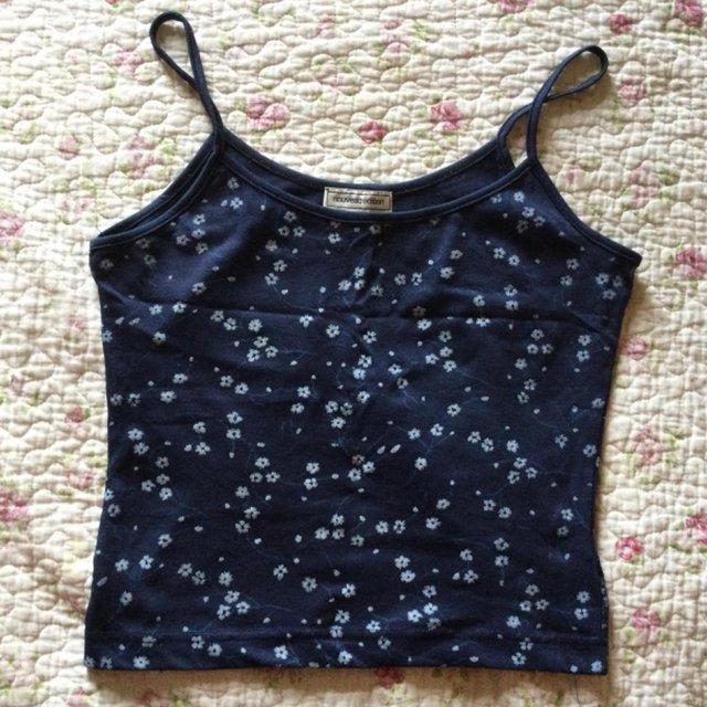 Preview of the first image of SzM NOUVEAU EDITION Navy & Sky Blue Floral Cami Strappy Top.