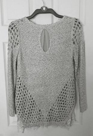 Image 2 of Ladies Light Grey Crocheted Jumper With Lace Trim - Size M/L