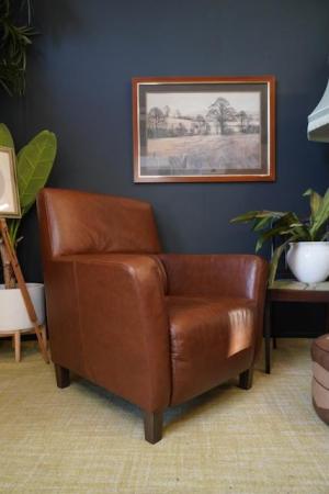 Image 3 of Mid Century Vintage Real Conker Brown Leather Armchair