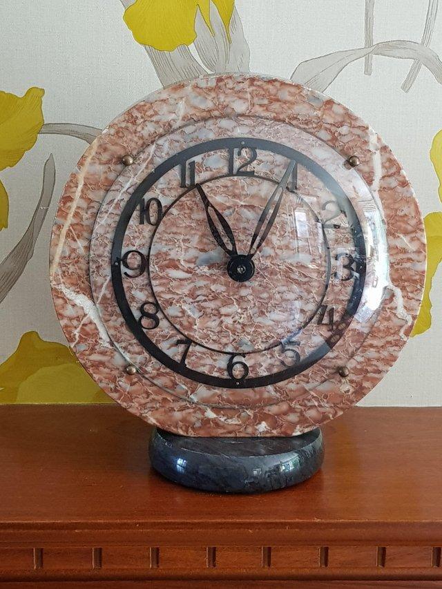 Preview of the first image of Antique deco period pink marble mantel clock.