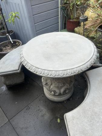 Image 1 of Concrete garden table and two curved benches