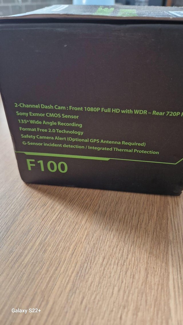 Preview of the first image of Thinkware dash cam F100 new in box.