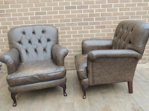 Image 7 of Pair of Cockburn Chesterfield Armchairs + Footstool (UK Deli