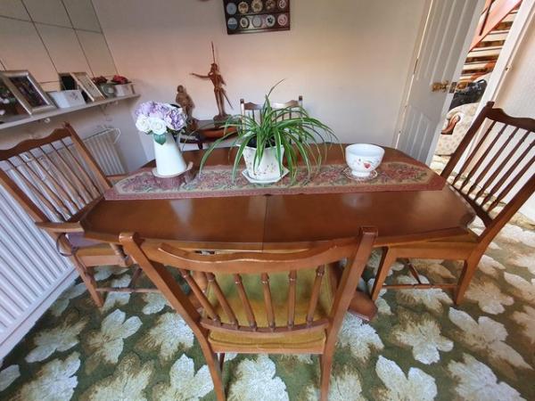 Image 3 of Large Stag expanding dining table and 6 chairs