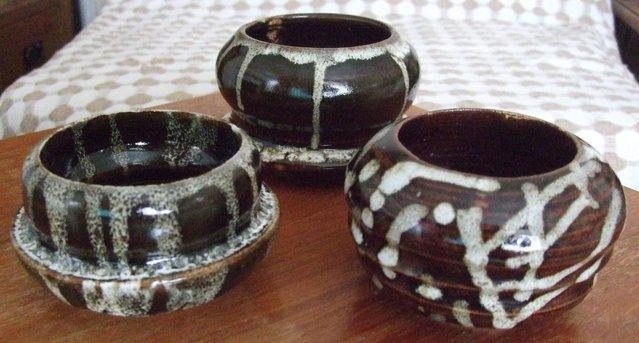 Image 2 of Handmade Glazed Brown Pottery Dishes - Qty 3